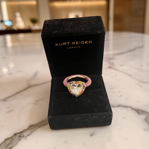 Kurt Geiger Jewelry - Kurt Geiger London Pink Heart Crystal Halo Ring -Sz. 7 - Excellent Condition